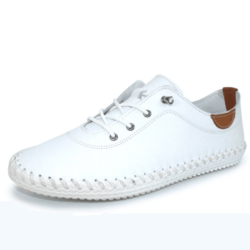 Womens Lunar St Ives White Leather Elastic Lace Plimsoles - White