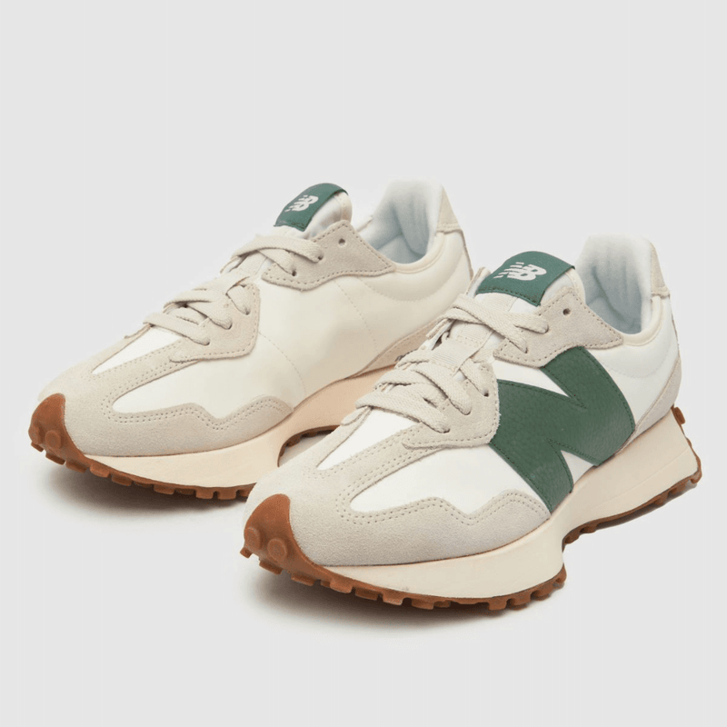 Womens New Balance 327 Suede Trainers - Linen with Dark Alpine - Cream
