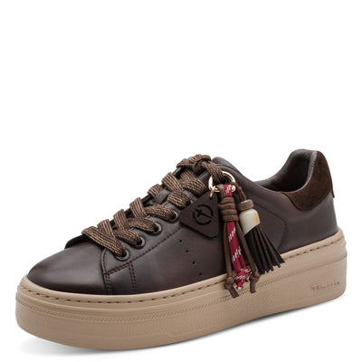 Womens Tamaris 23775 Mocca Laced Trainers - Mocca