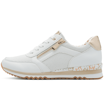 Womens Marco Tozzi 23782 White and Gold Perforated Side Zip Trainers - White Multi