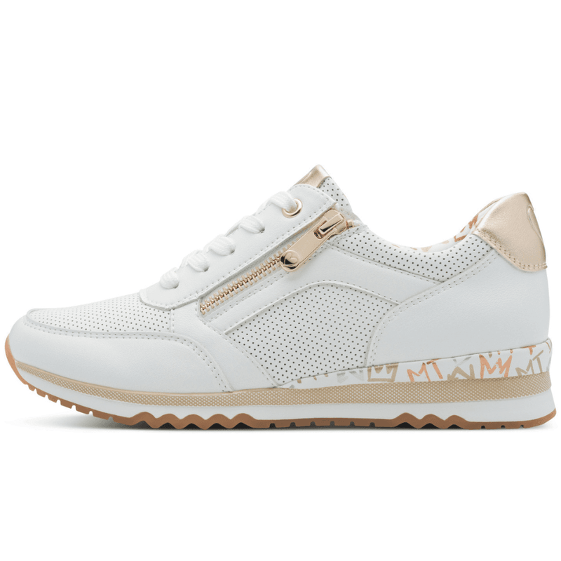 Womens Marco Tozzi 23782 White and Gold Perforated Side Zip Trainers - White Multi