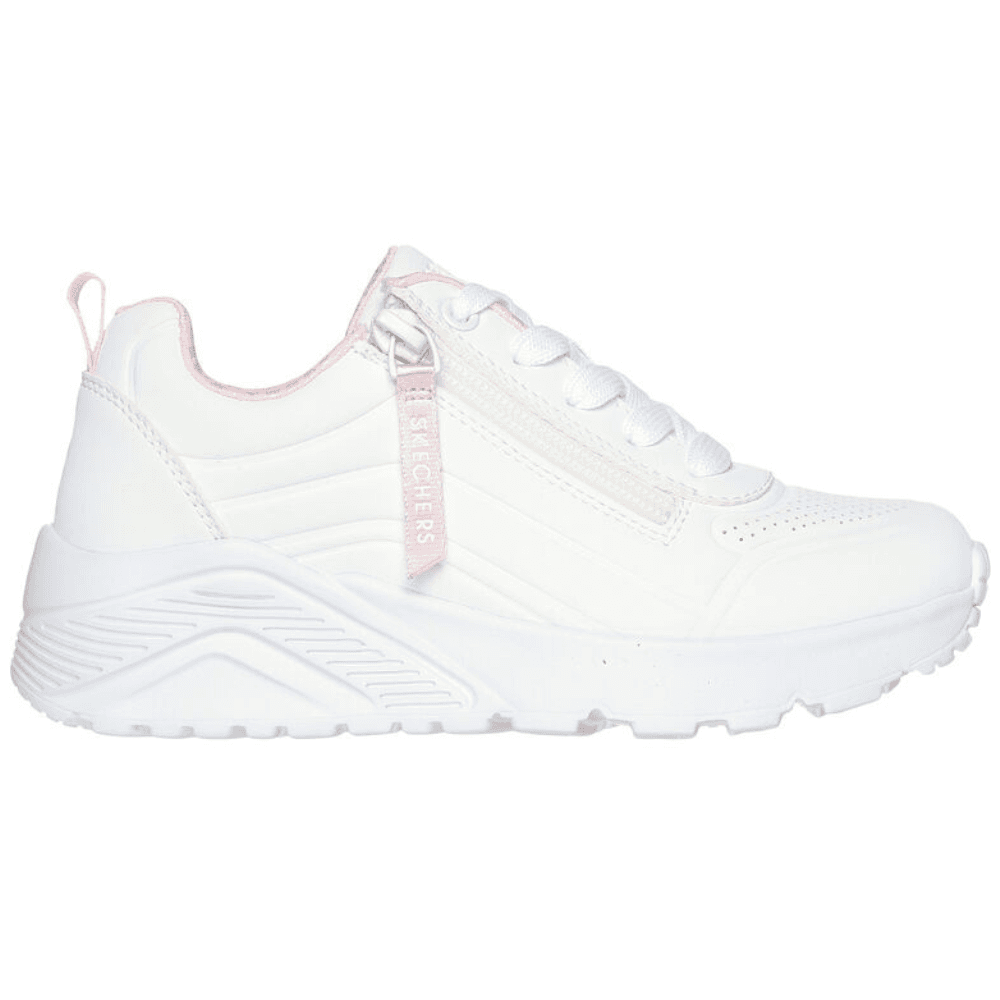 Skechers Girls Uno Lite Easy Zip White and Pink Trainers