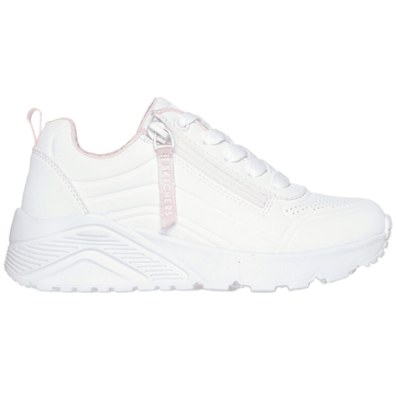 Skechers Girls Uno Lite Easy Zip White and Pink Trainers - White