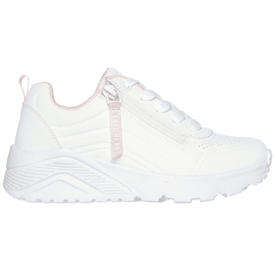 Skechers Girls Uno Lite Easy Zip White and Pink Trainers - White