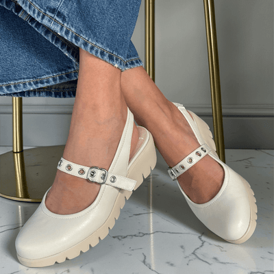 Womens Wonders C-33353 Cream Mary-Jane Strap Slingback Shoes - Cream