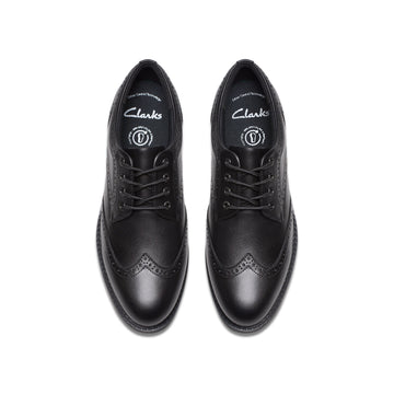 Girls Clarks Tapa Pure Youth School Shoes - Black