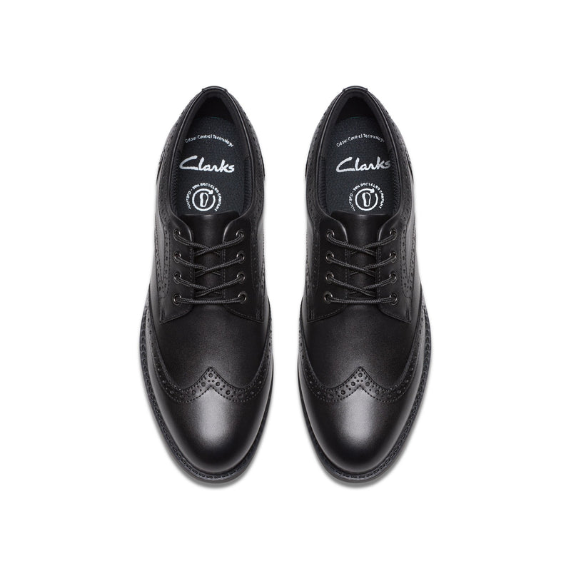 Girls Clarks Tapa Pure Youth School Shoes - Black