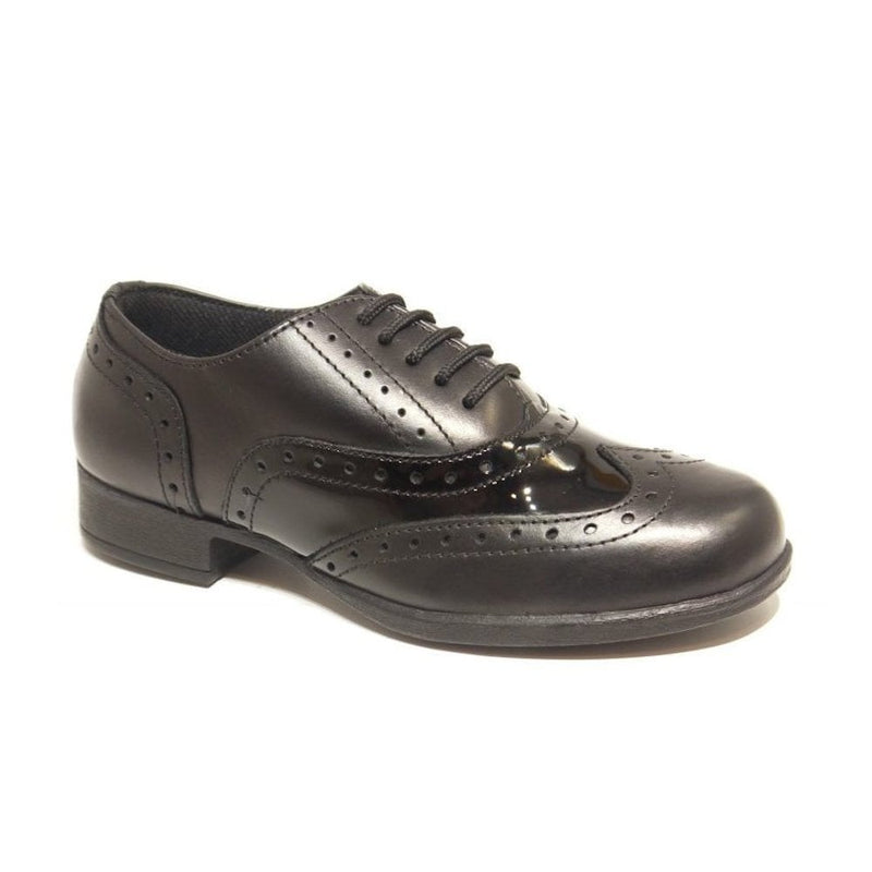 Term Girls Bella Black Patent & Leather Brogue School Shoes - Patent And Leather Mix