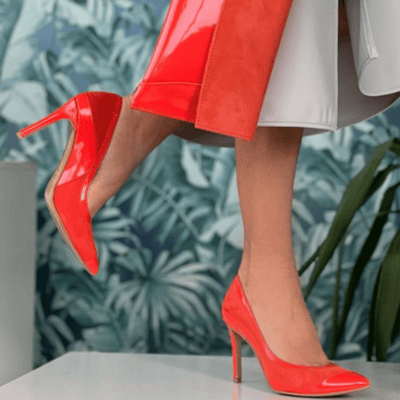 Womens Emis Orange Patent Suede Mix High Heels - Orange