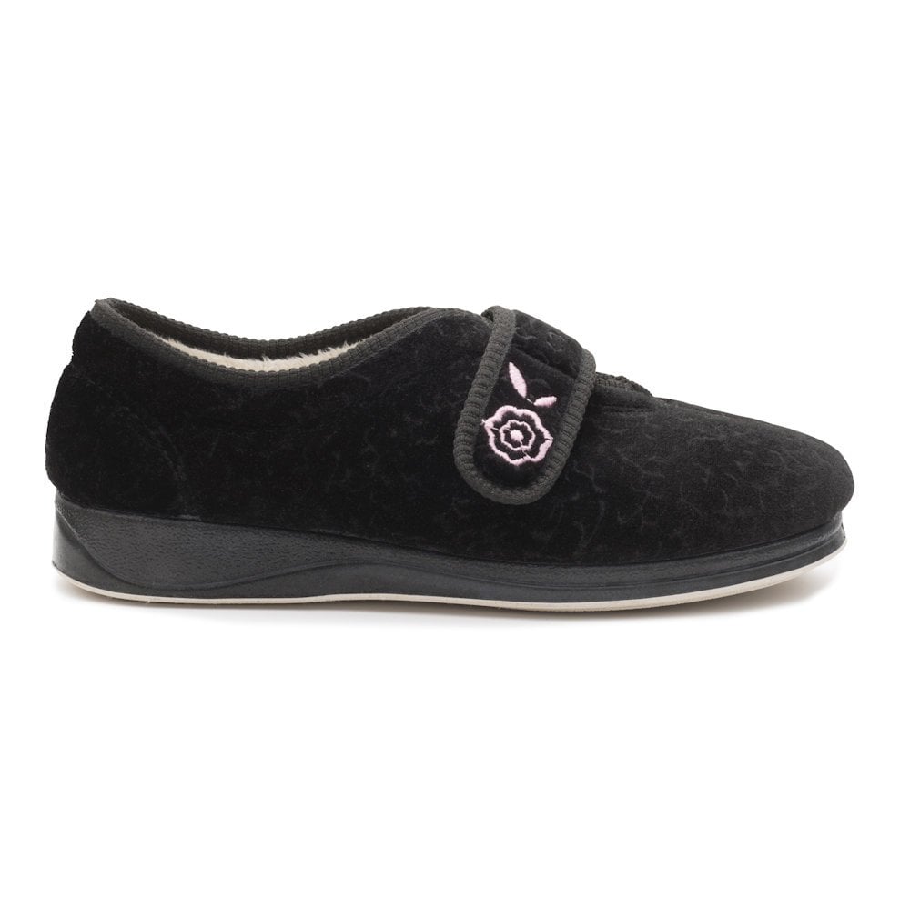 Padders Women's Camilla Black Full Velcro Slippers