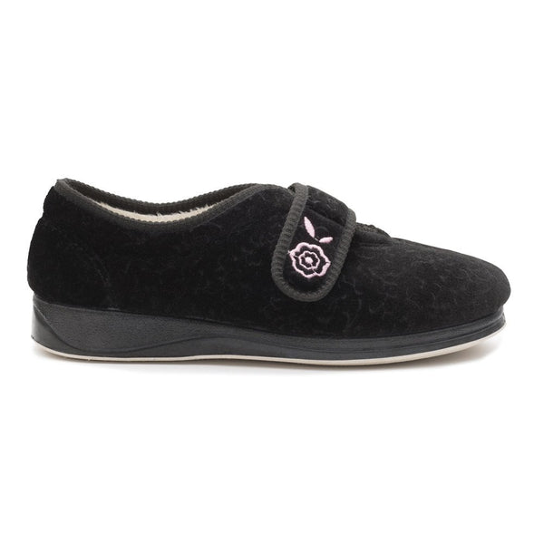 Padders Women's Camilla Black Full Velcro Slippers - Black