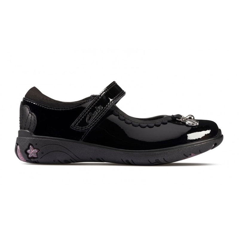 Junior Clarks Sea Girls School Shoe - Black Patent