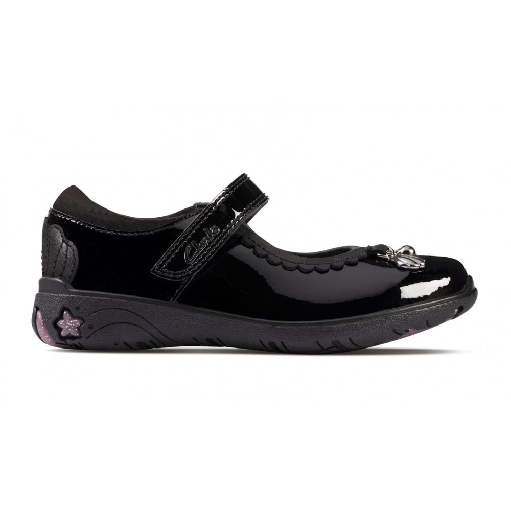 Infant Clarks Sea Shimmer Girls School Shoe - Black Patent