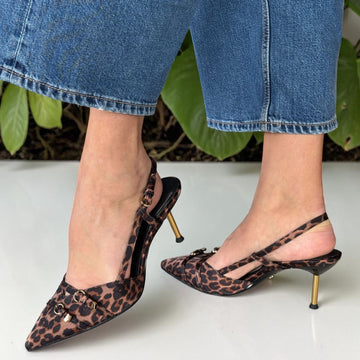 Womens Tamaris 29621 Leopard Print Buckle Pointed Toe Heels - Leopard