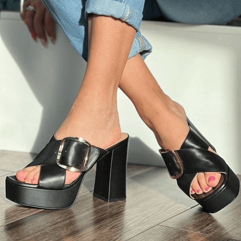 Womens Unisa Ladies Ubios Crossover Platform Heeled Mules - Black