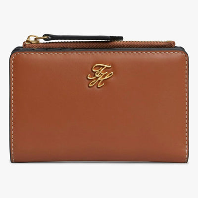 Womens Tommy Hilfiger Bifold Script Cognac Leather Purse - Cognac