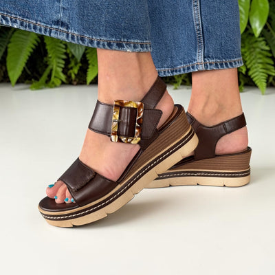 Womens Remonte D2L53 Brown Wedge Sandal - Brown