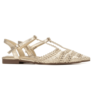 Womens Xti 14513601 Gold Woven T-Bar Flat Pumps - Gold