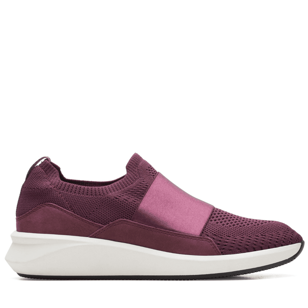 Womens Clarks Ladies Burgundy Un Rio Knit Trainers