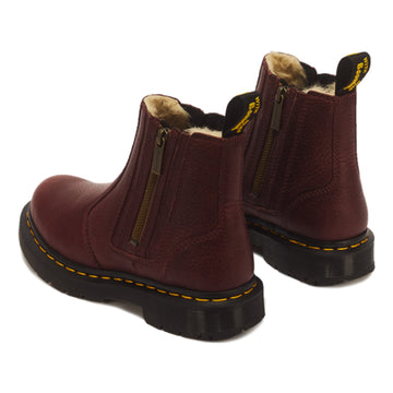 Unisex Dr. Martens 2976 Alyson Grizzly Cherry Red Leather Zip Up Chelsea Boots - Cherry Red