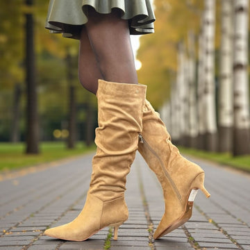 Womens Una Healy Karmas Kitten Heel Slouch Boots - Beige - Creams Beige