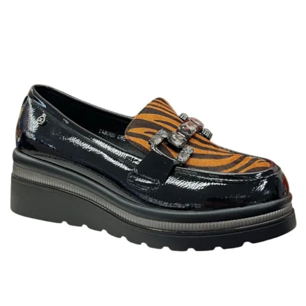 Womens Zanni & Co Tarsus Black Wedge Loafers - Ink Tribe