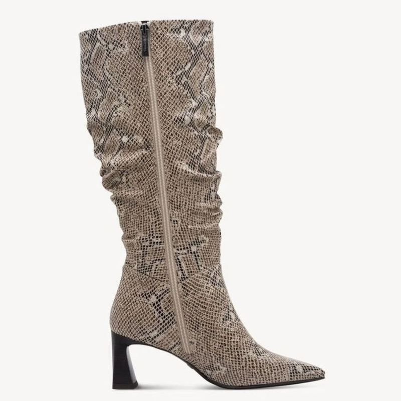 Womens Tamaris 25507 Beige Snake Print Slouch Boots - Beige Snake Print