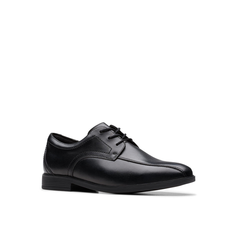 Boys Clarks Jonwin Loop Youth Black School Shoes - Black