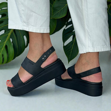 Womens Crocs Brooklyn Low Wedge Sandals - Black
