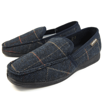 Lazy Dogz Mens Eisenhower Tweed Slippers - Navy