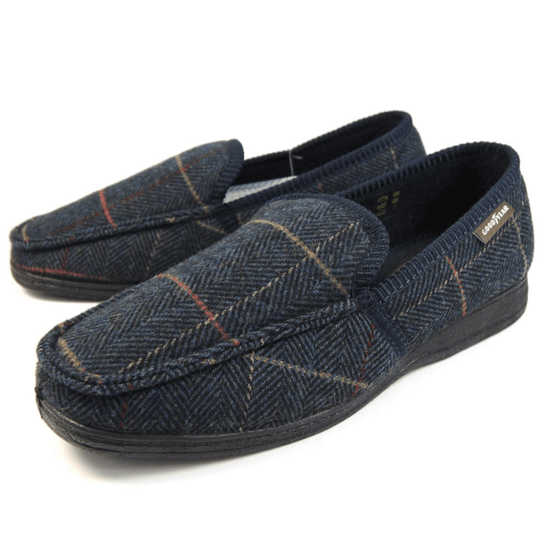 Lazy Dogz Mens Eisenhower Tweed Slippers - Navy
