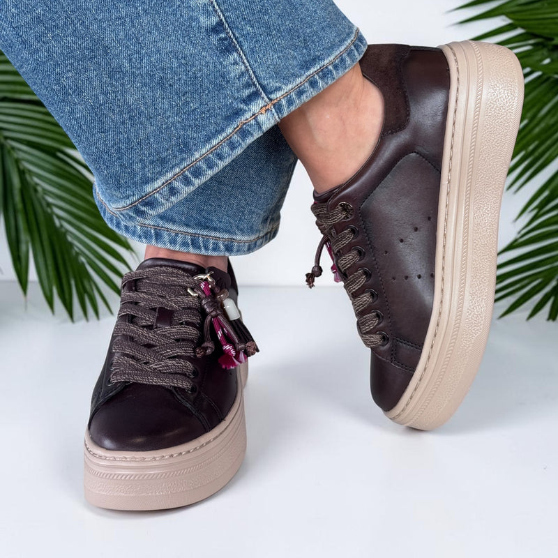 Womens Tamaris 23775 Mocca Laced Trainers - Mocca