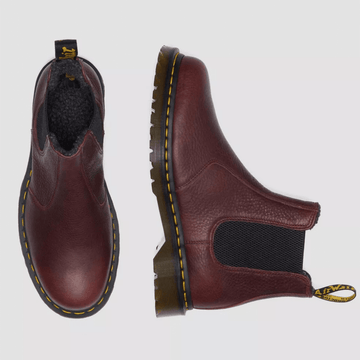 Womens Dr Martens 2976 Faux Fur Lined Grizzly Leather Chelsea Boots - Cherry Red