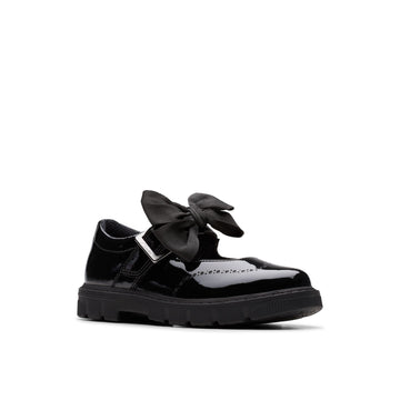 Girls Clarks Lorcam Jane Kid Black Patent School Shoes - Black Patent