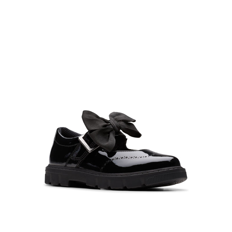 Girls Clarks Lorcam Jane Kid Black Patent School Shoes - Black Patent