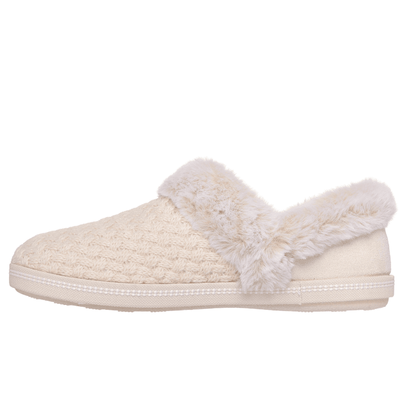 Womens Skechers Cozy Campfire Knit Faux Fur Trim Slippers - Sand