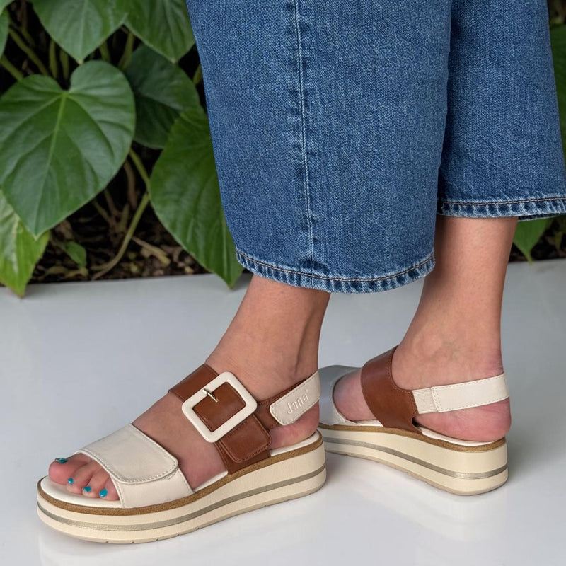 Womens Jana 28266 Beige Wedge Sandals - Beige Gold