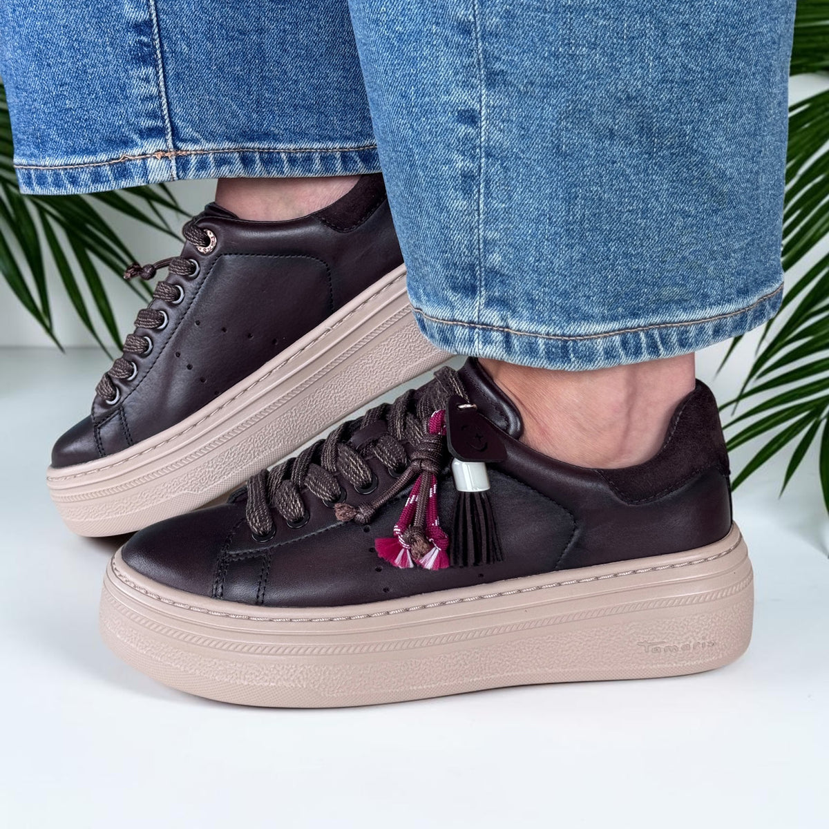 Womens Tamaris 23775 Mocca Laced Trainers
