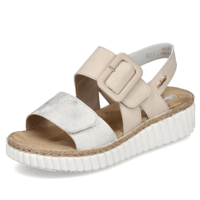 Womens Rieker 69260 Beige and Gold Shimmer Velcro Strap Sandals - Beige Gold