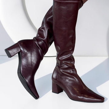 Womens Miss Elastic 75356 Stretch Burgundy Long Boots - Burgundy