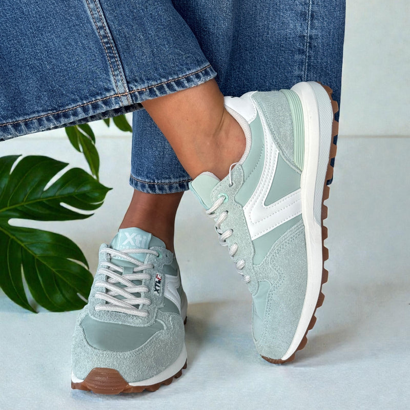 Womens Xti 145065 Suede Sporty Trainers - Aqua