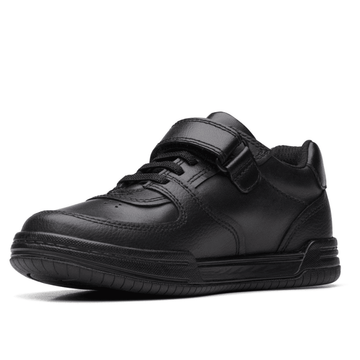Junior Clarks Fawn Lay Kids Velcro School Shoes-Black Leather - Black