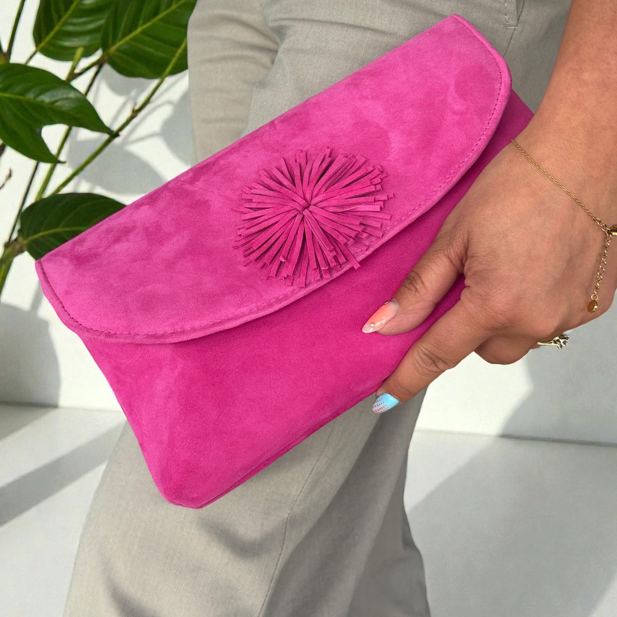 Womens Lotus ULG103 Pink Suede Clutch Rose Bag