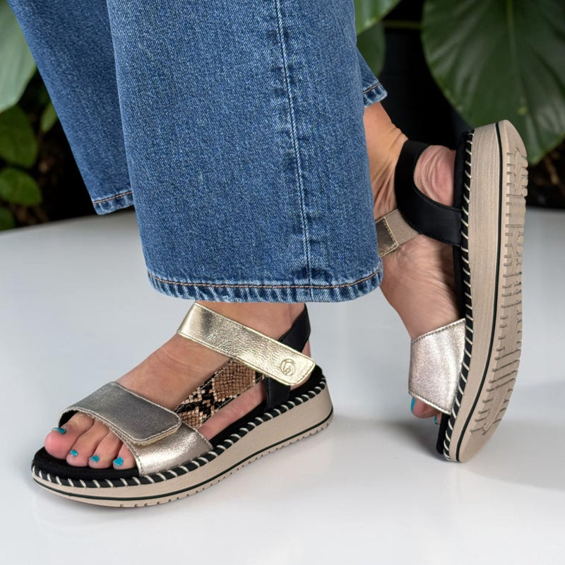 Womens Remonte D3J50 Metallic Wedge Sandal - Metallic