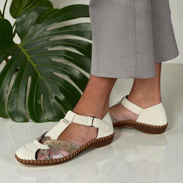 Womens Rieker M1655 Beige Heeled Sandal - Beige Gold