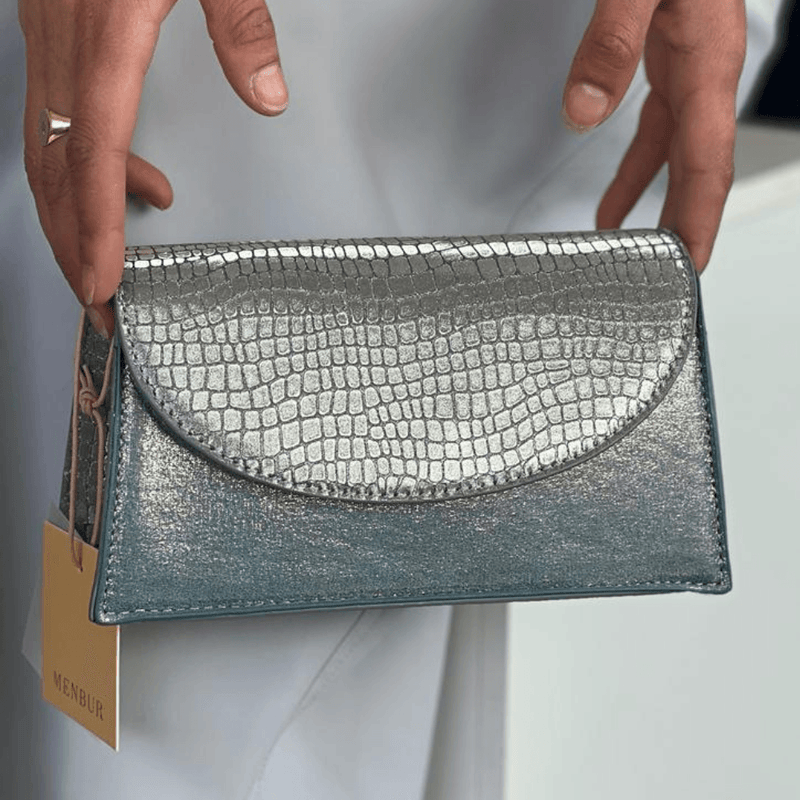 Mens Menbur Corona A Blue Shimmer Croc Print Handbag - Blue