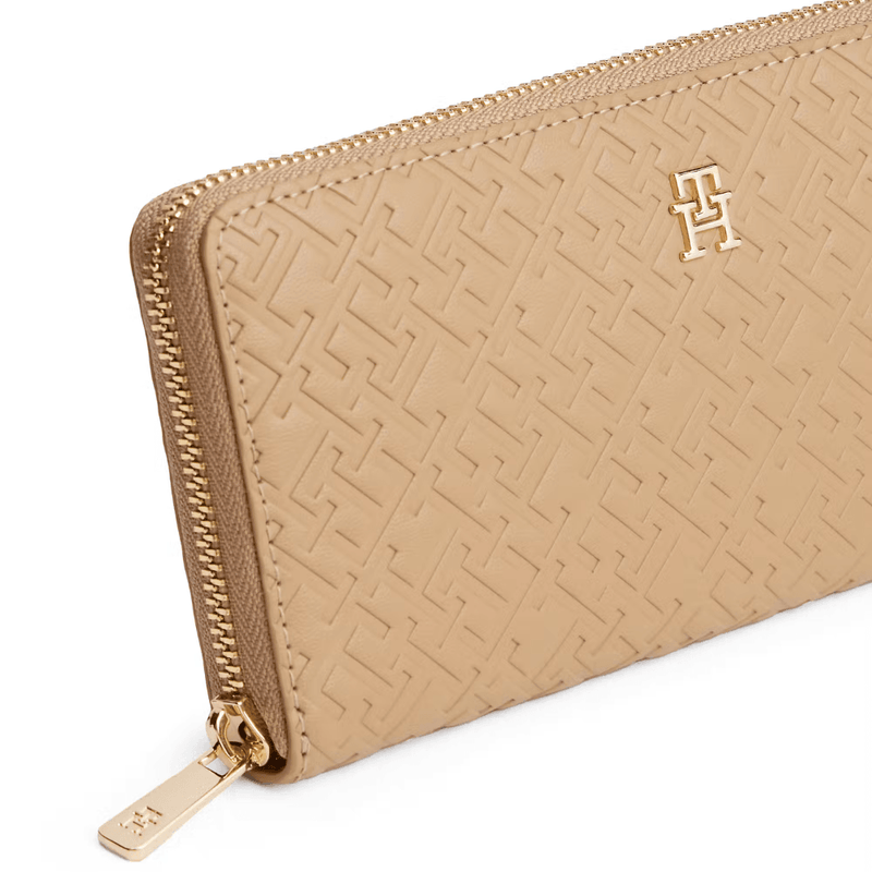 Womens Tommy Hilfiger Monogram Zip Around Large Purse - Safari Canvas