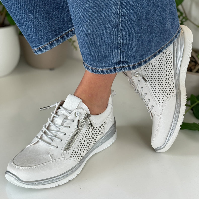 Womens Susst Astrid White Trainer with Side Zip - White