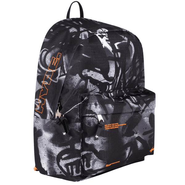 Boys Hype Black and White Mono Graffiti Iconic Backpack - Black