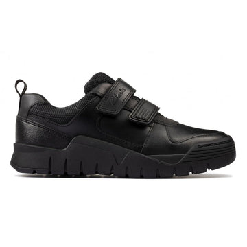 Infant Clarks Scooter Speed Boys Velcro School Shoe - Black Leather - Black